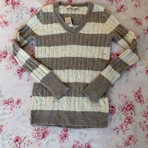 Y2K LOFT V-Neck Sweater in Cream and Brown Stripes